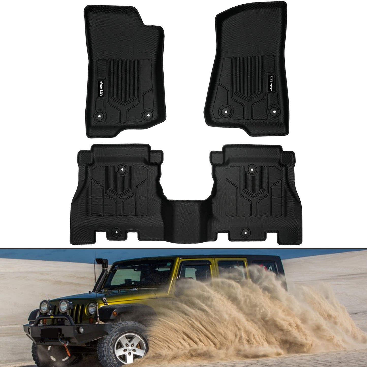 Energyywing Jeep Wrangler JLU Custom Floor Mats or Trunk Mat 2018-2024 Unlimited 4-Door TPE Material & All-Weather Protection