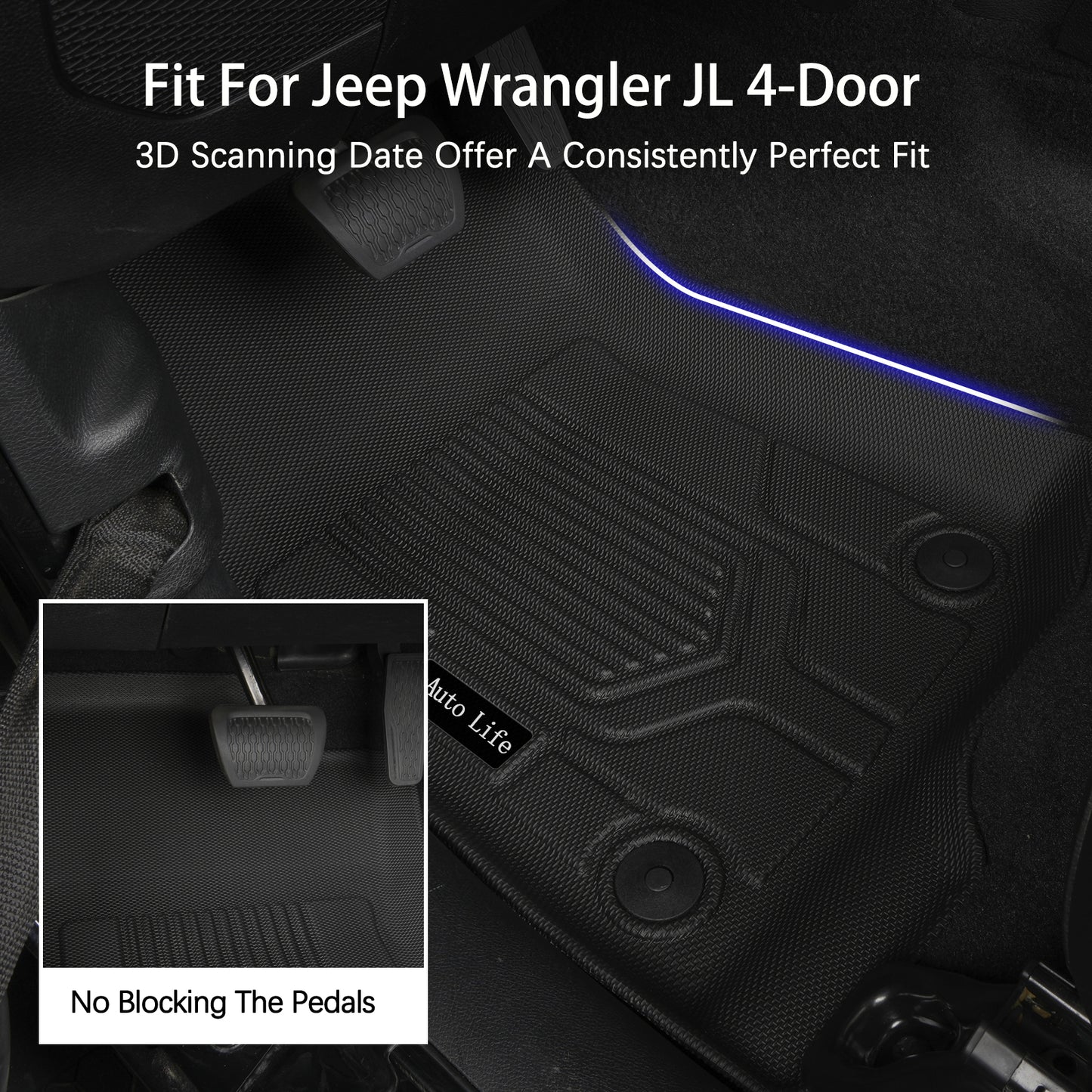 Energyywing Jeep Wrangler JLU Custom Floor Mats or Trunk Mat 2018-2024 Unlimited 4-Door TPE Material & All-Weather Protection