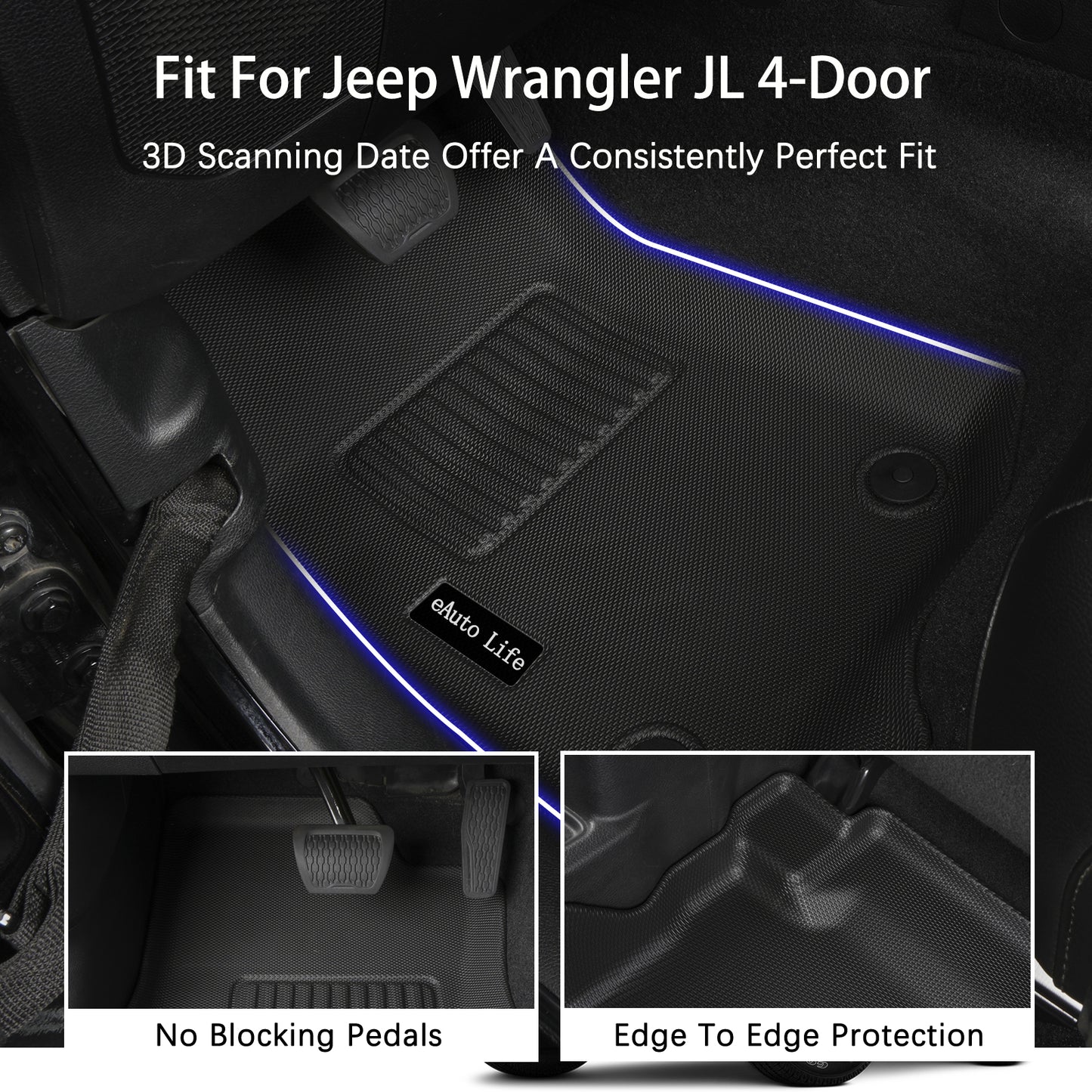 Energyywing Jeep Wrangler 4XE Custom Floor Mats 2021-2024 Hybrid 4 Door TPE Material & All-Weather Protection