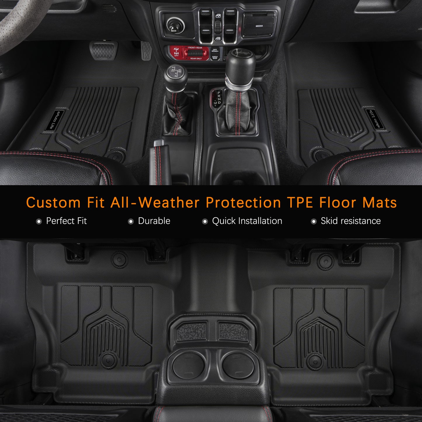 Energyywing Jeep Wrangler JLU Custom Floor Mats or Trunk Mat 2018-2024 Unlimited 4-Door TPE Material & All-Weather Protection