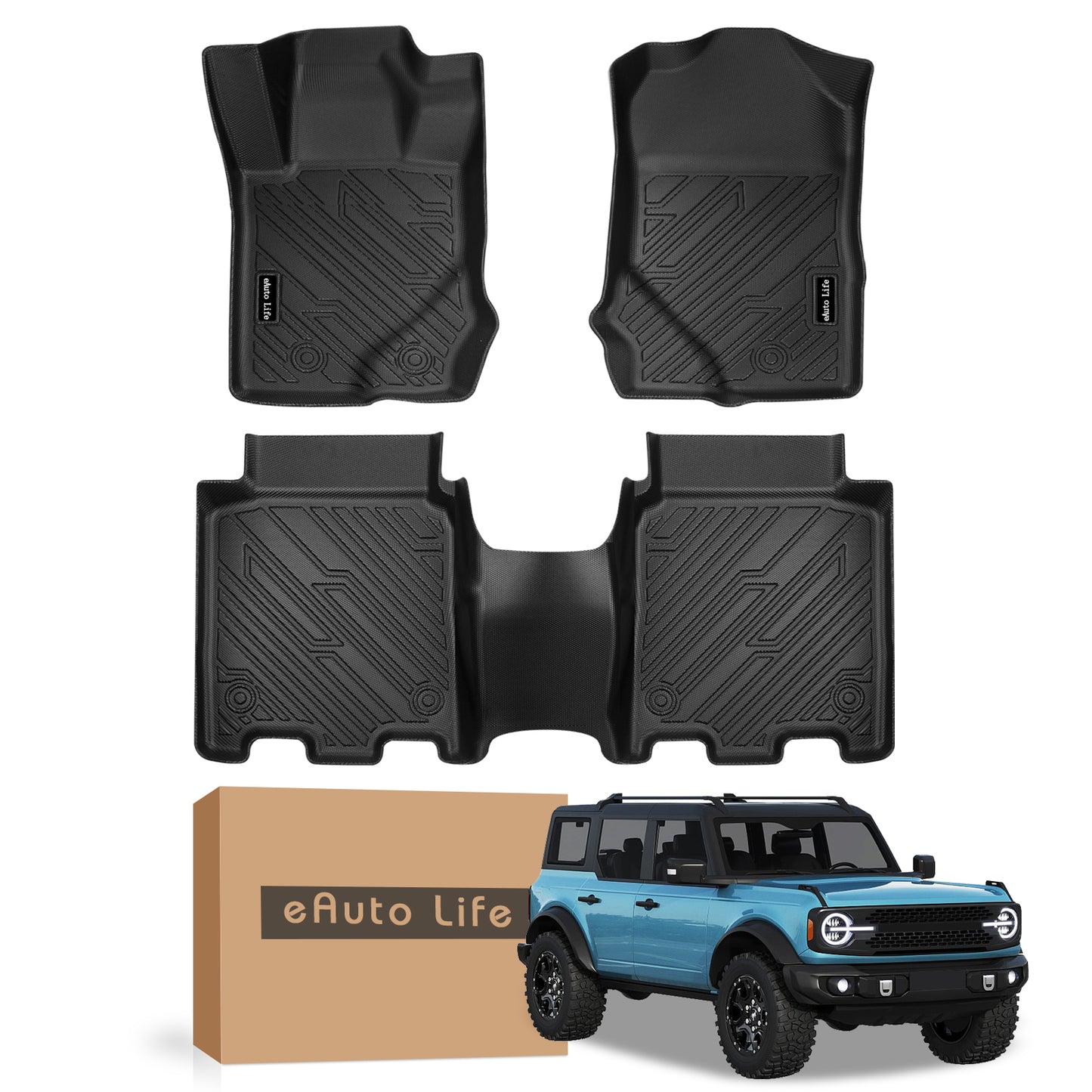 Energyywing Ford Bronco 4-Door 2021-2024 Floor Mats Trunk Mats TPE Material & All-Weather Protection