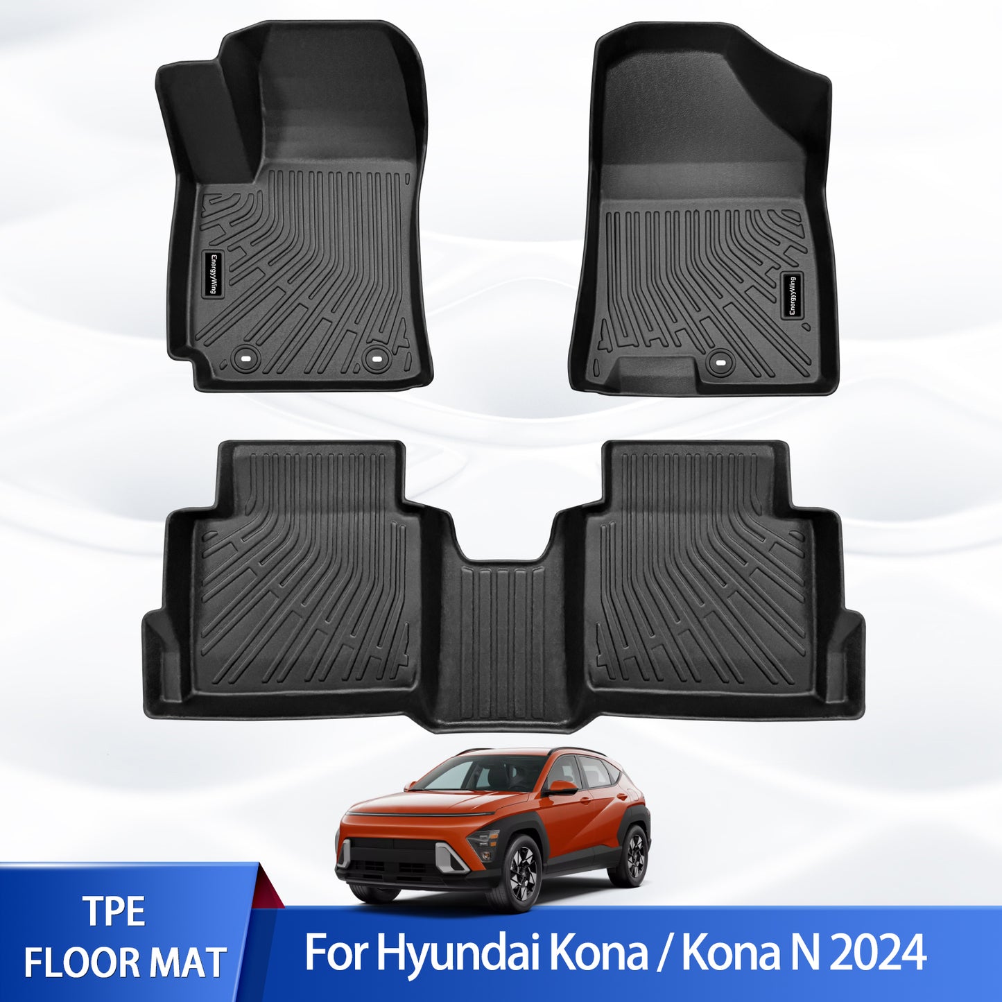 Energyywing All Weather Car Floor Mats for Hyundai Kona 2024 (Not for EV) Custom Fit Floor Liners Accessories - Black