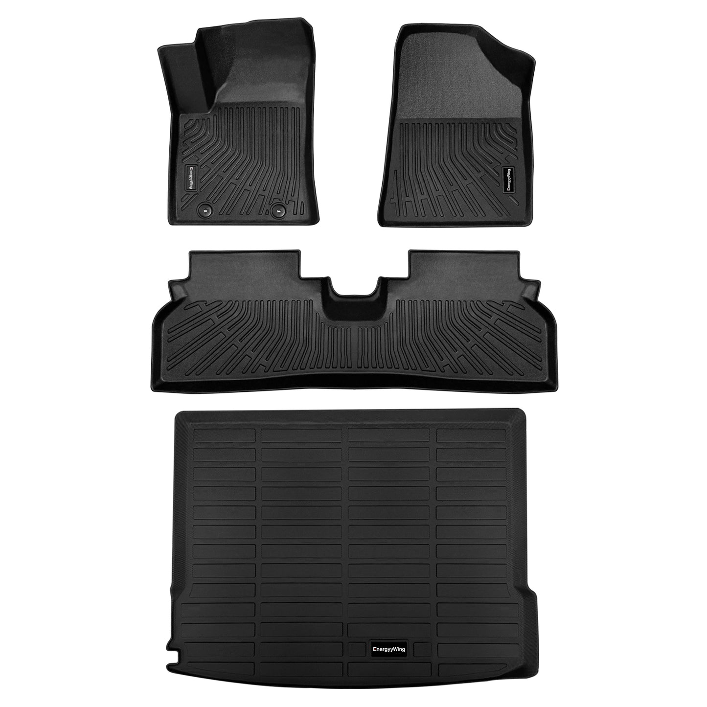 Energyywing Custom Fit for Hyundai KONA Electric 2024,TPE All Weather Protection 1st & 2nd Row Car Floor Liners Front & Rear Row Waterproof Interior Accessories-Black