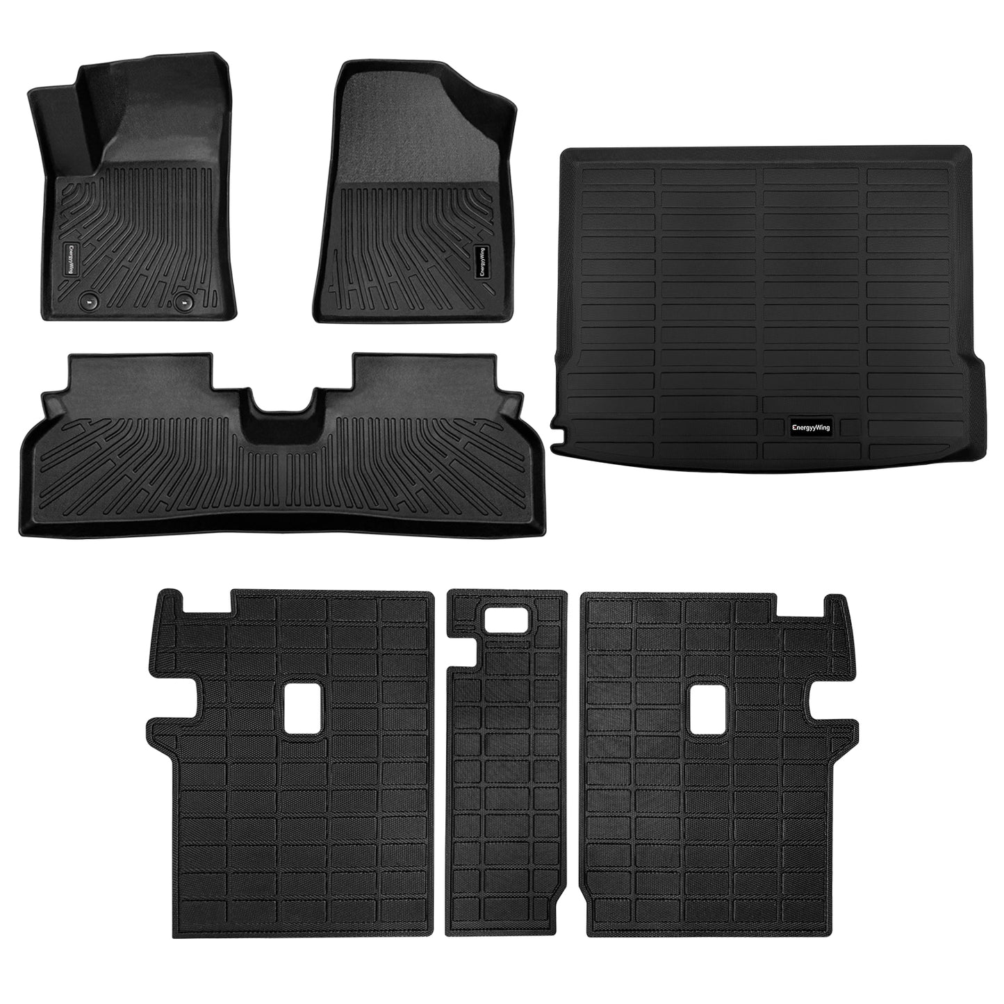 Energyywing Custom Fit for Hyundai KONA Electric 2024,TPE All Weather Protection 1st & 2nd Row Car Floor Liners Front & Rear Row Waterproof Interior Accessories-Black