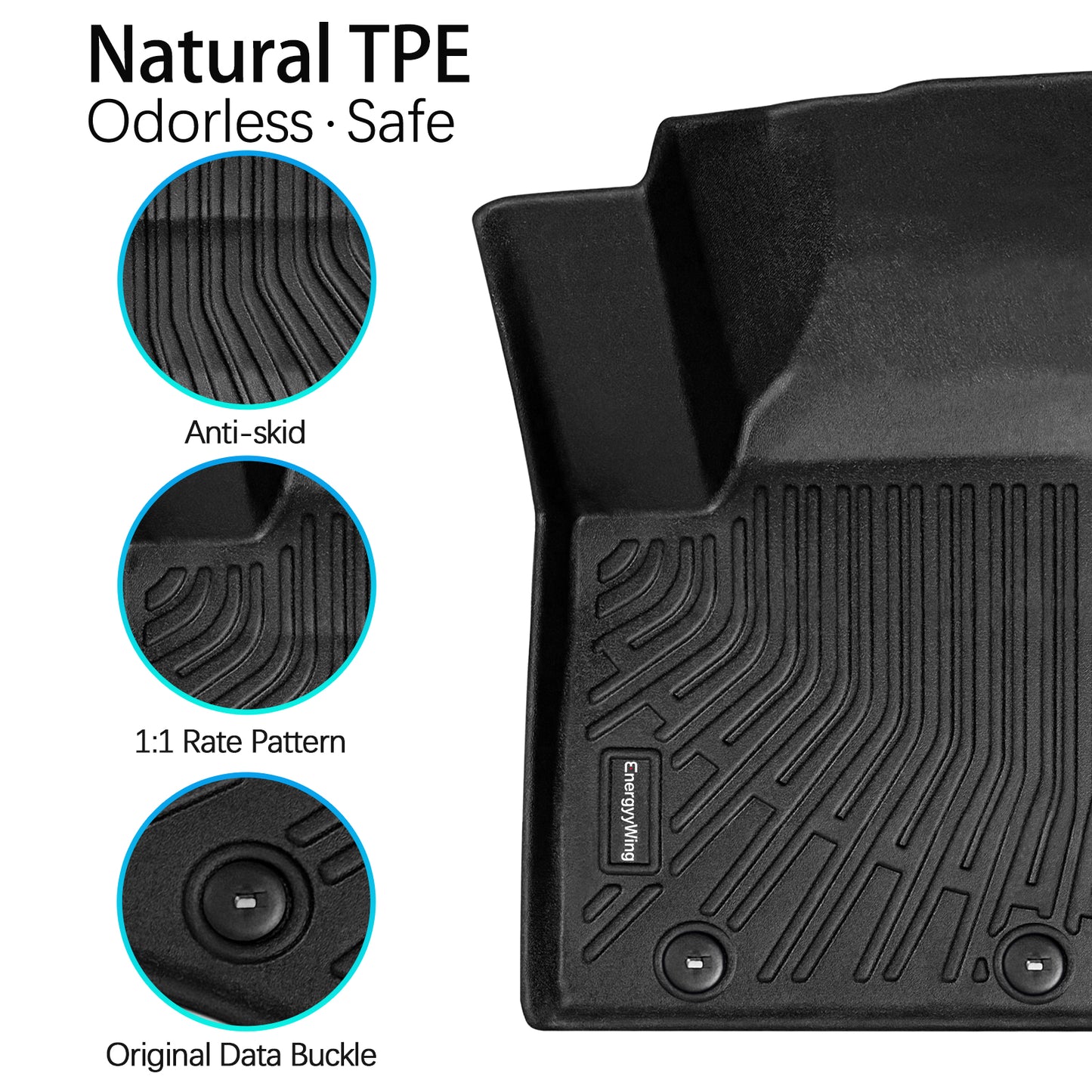 Energyywing Custom Fit for Hyundai KONA Electric 2024,TPE All Weather Protection 1st & 2nd Row Car Floor Liners Front & Rear Row Waterproof Interior Accessories-Black