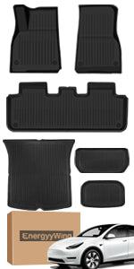 Energyywing Tesla Model Y 2020-2023 Custom Floor Mats / Trunk Mats TPE Material & All-Weather Protection 5-Seater