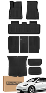 Energyywing Tesla Model Y 2020-2023 Custom Floor Mats / Trunk Mats TPE Material & All-Weather Protection 5-Seater