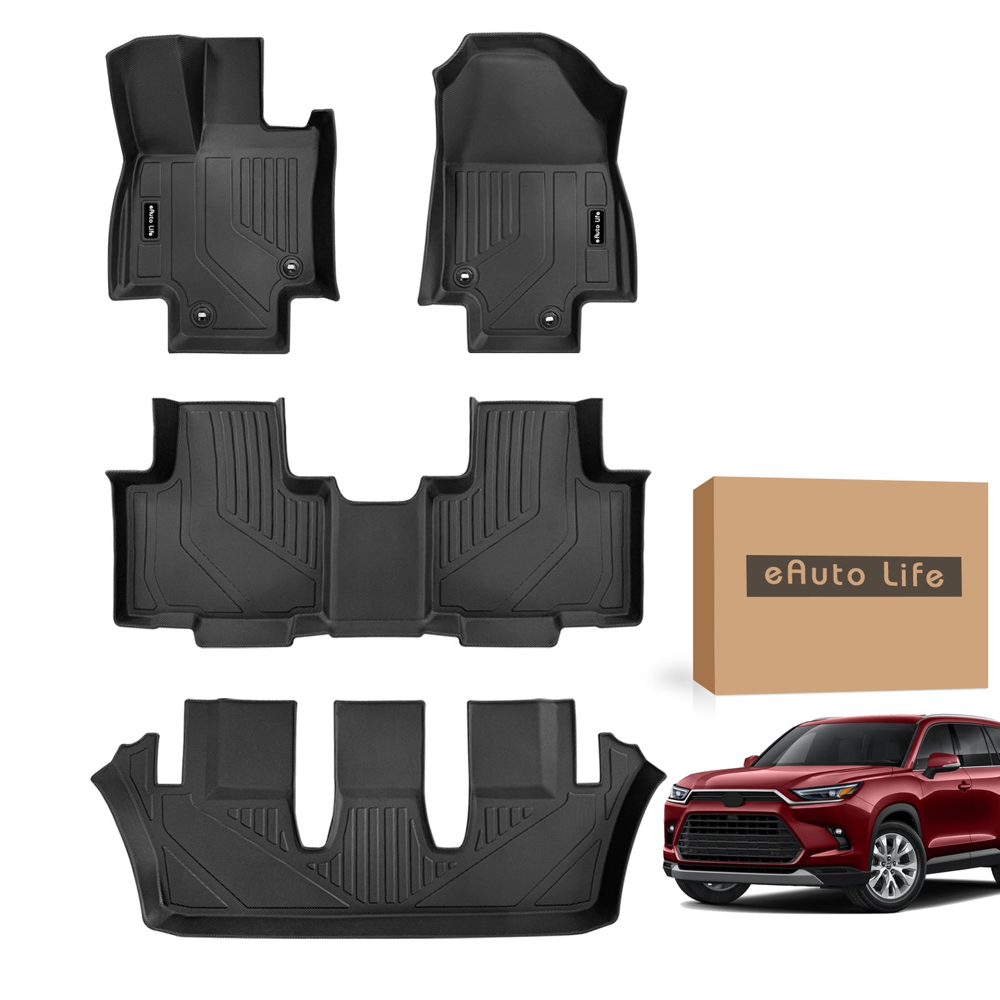 Energyywing Custom Fit for Toyota Highlander 2020 -2024 (NOT for Hybrid) 7 Seats with 2nd Row Bench or Bucket Seats w/Center Console All Weather Floor Liners 3 Row TPE