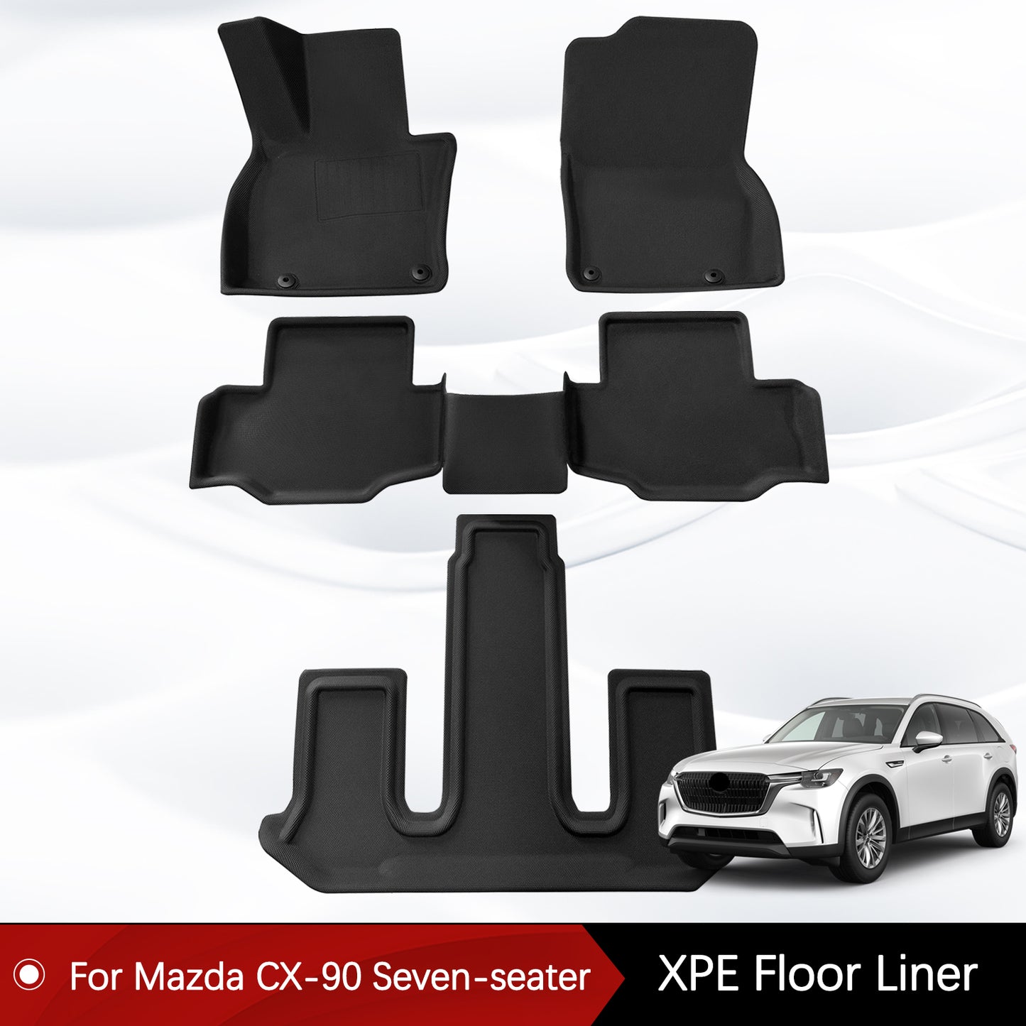 Energyywing Custom Fit for 2024 Mazda CX-90 6&7 Seats (Both Fit with and Without 2nd Row Console),All Weather XPE Rubber Car Mats Carpet