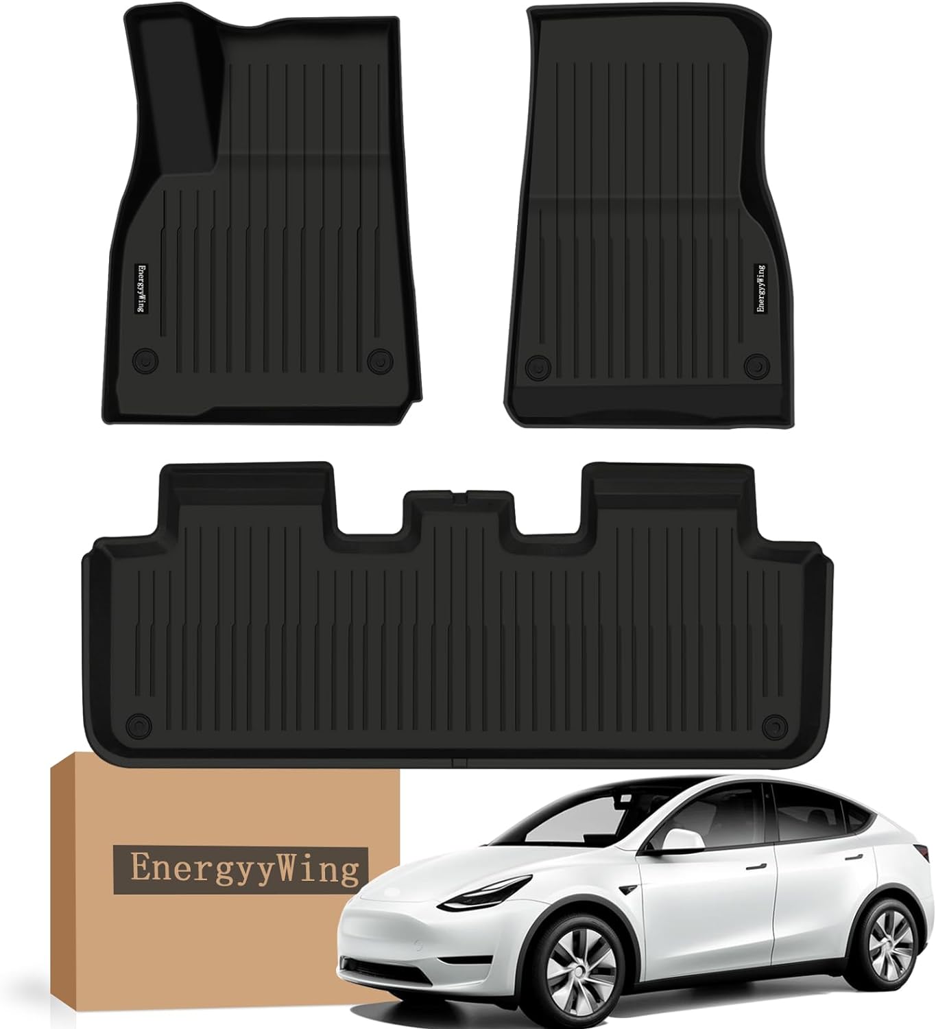 Energyywing Tesla Model Y 2020-2023 Custom Floor Mats / Trunk Mats TPE Material & All-Weather Protection 5-Seater